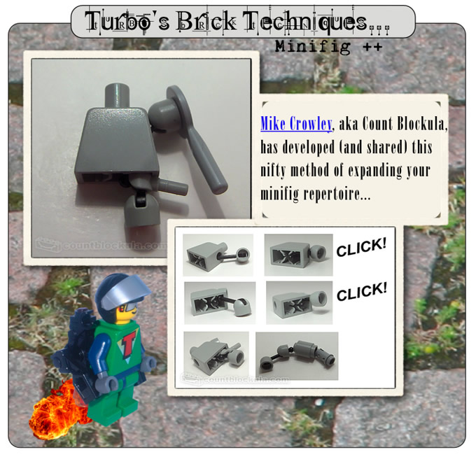 Turbo’s Brick Techniques... Minifig ++ Mike Crowley, aka Count Blockula, has developed (and shared) this nifty method of expanding your minifig repertoire...